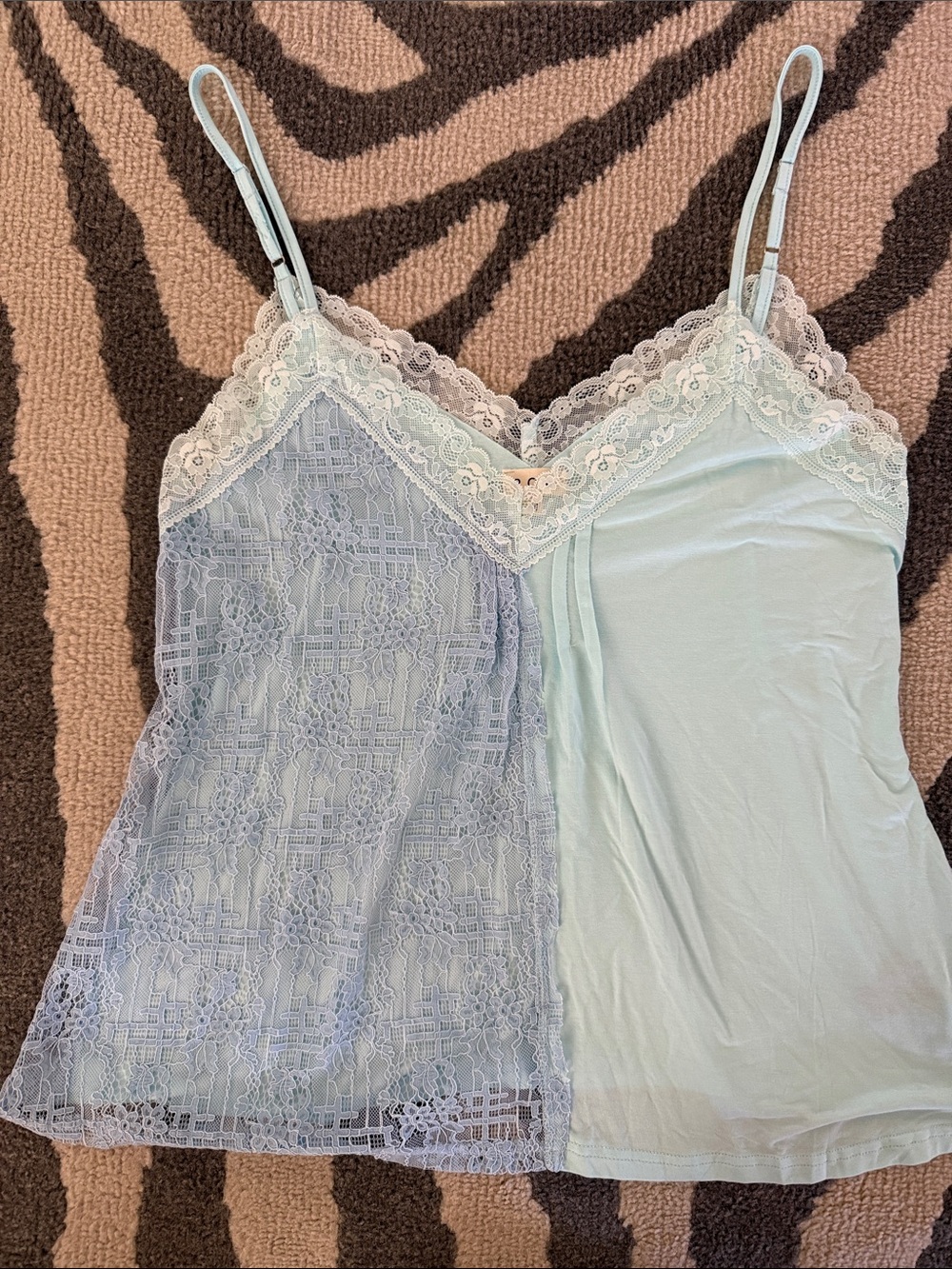 POL Two-Tone Light Blue Lace Trim Camisole